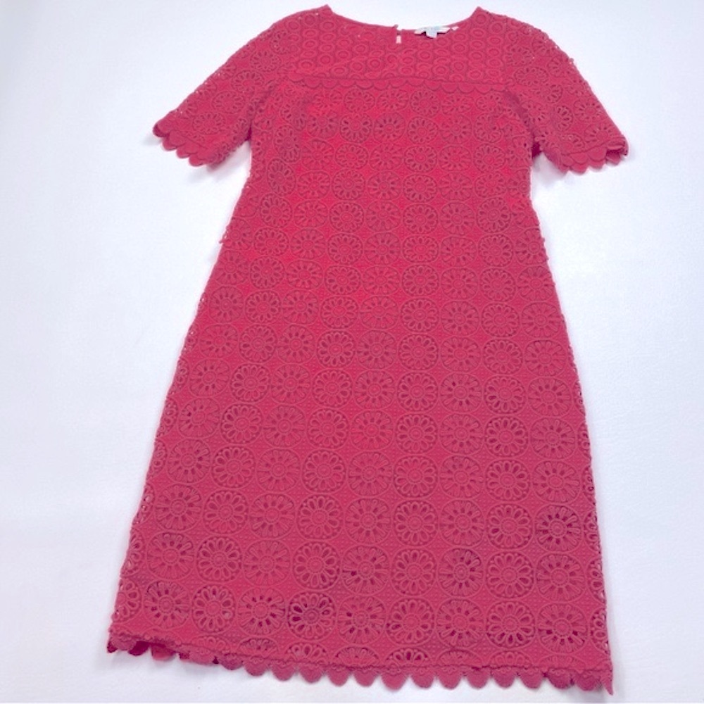 Boden Dark Pink Lace Dress Back Zip Short Sleeve Fully Lined Size 4